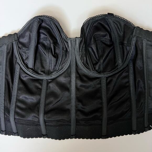 Vintage 80s Black Satin Boned Corset Bra – Goddess Strapless Bustier 40B - Picture 6 of 9